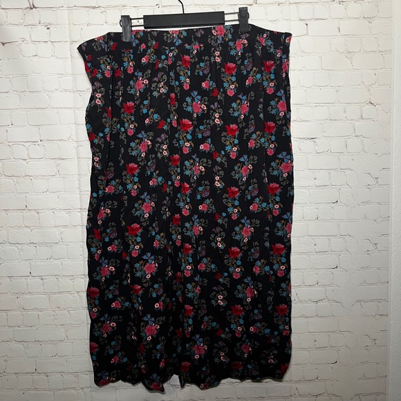 Daisy‎ Street Black Floral Print Midi Skirt with Lace Up Slits Plus Size 3 3x - Picture 4 of 7